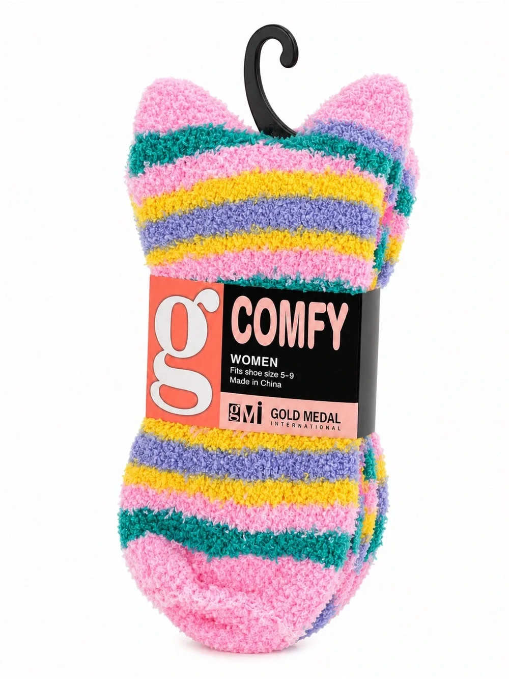 Gold Medal 'Comfy' Women's Fuzzy No-Show Socks - Pink Multicolor Stripes